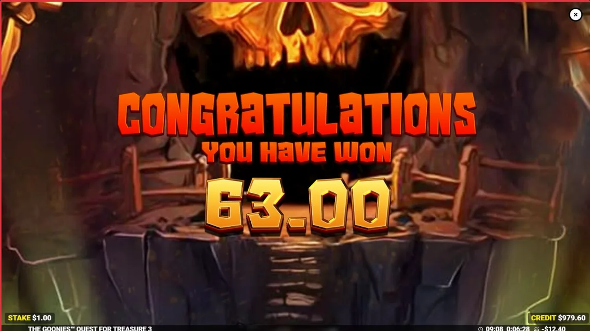 Tampilan antarmuka mobile slot The Goonies Quest for Treasure 3