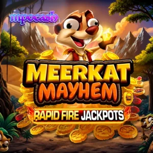 Tampilan visual slot Meerkat Mayhem dengan tema gurun yang ceria